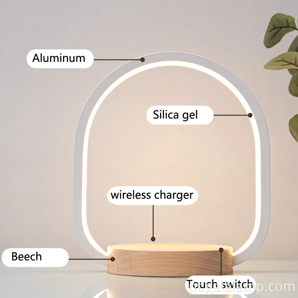 Lâmpada de cabeceira de cabeceira moderna com estação de carregamento sem fio